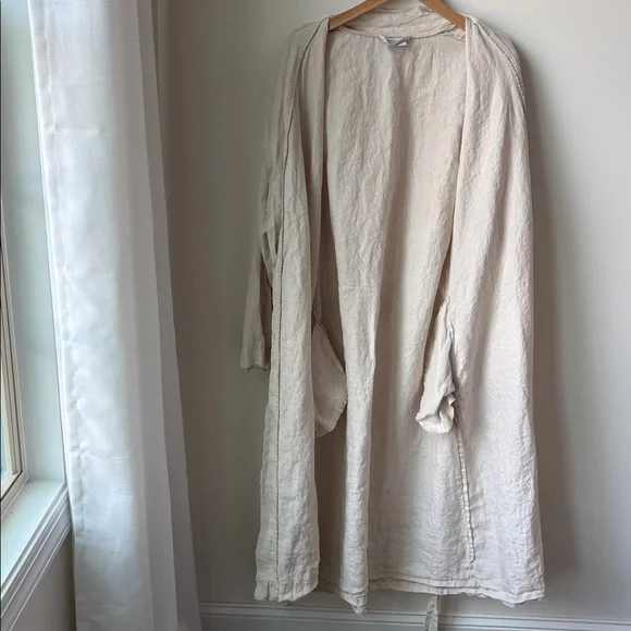Parachute 100% Linen Robe in Natural Linen Color Pockets Tie Waist Size XL - Picture 5 of 11